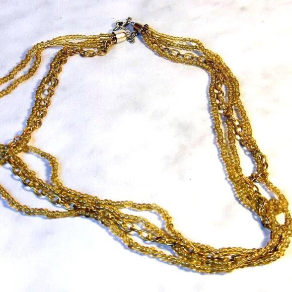 Vintage Gold Tone Multi Strand Necklace Glass Seed Bead Chain Layered 20” - Picture 3 of 5